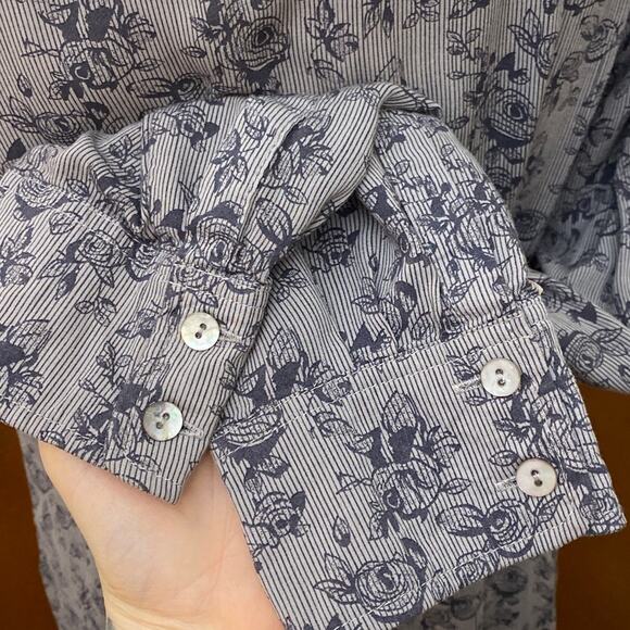 About A Girl Boho Crochet open back button up floral rose print L Pocket Western - Picture 5 of 12